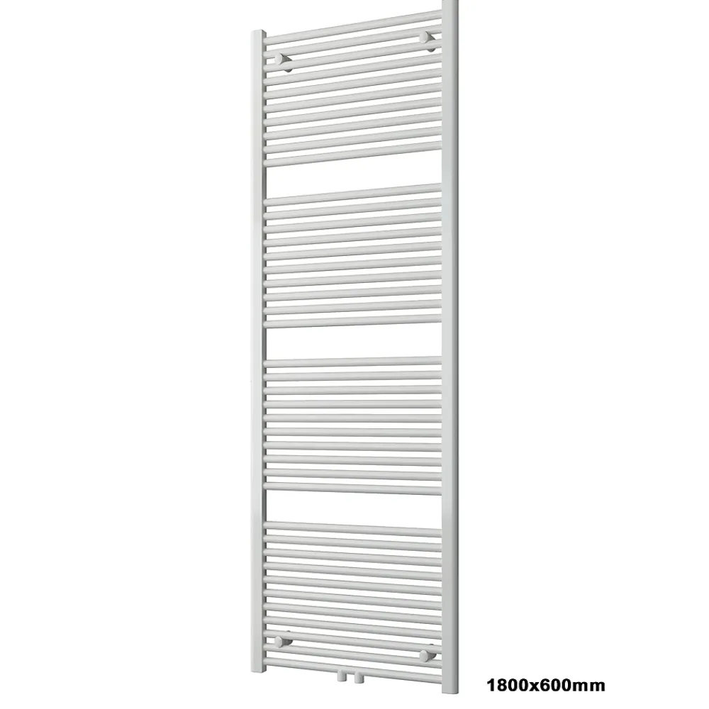 Bernstein Radiateur sèche-serviettes 180x60cm design salle de bain en laiton, Blanc, R18W, Avec porte-serviette droit, Sans kit de connexion