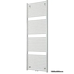 Sèche-Serviettes Eau Chaude|Bernstein Radiateur sèche-serviettes 180x60cm design salle de bain en laiton, Blanc, R18W, Avec porte-serviette droit + kit connexion blanc