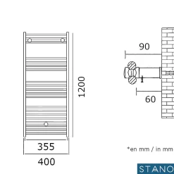 Stano Radiateur sèche-serviettes eau chaude CODA 120 x 40 cm noir mat