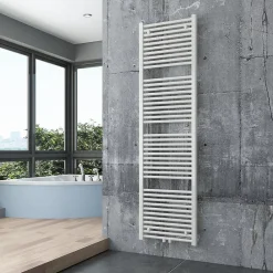 Bernstein Radiateur sèche-serviettes 180x50cm design salle de bain en laiton, Blanc, R18W, Avec porte-serviette droit, Sans kit de connexion