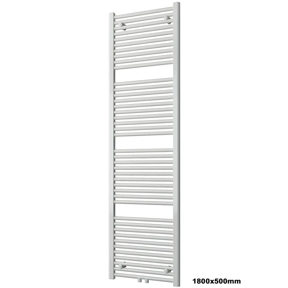 Bernstein Radiateur sèche-serviettes 180x50cm design salle de bain en laiton, Blanc, R18W, Avec porte-serviette droit, Sans kit de connexion