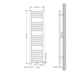 Sèche-Serviettes Mixte|Luxebath Radiateur Sèche-Serviettes Sahara - 300 x 1400 mm - Anthracite - Droit avec Raccordement Central