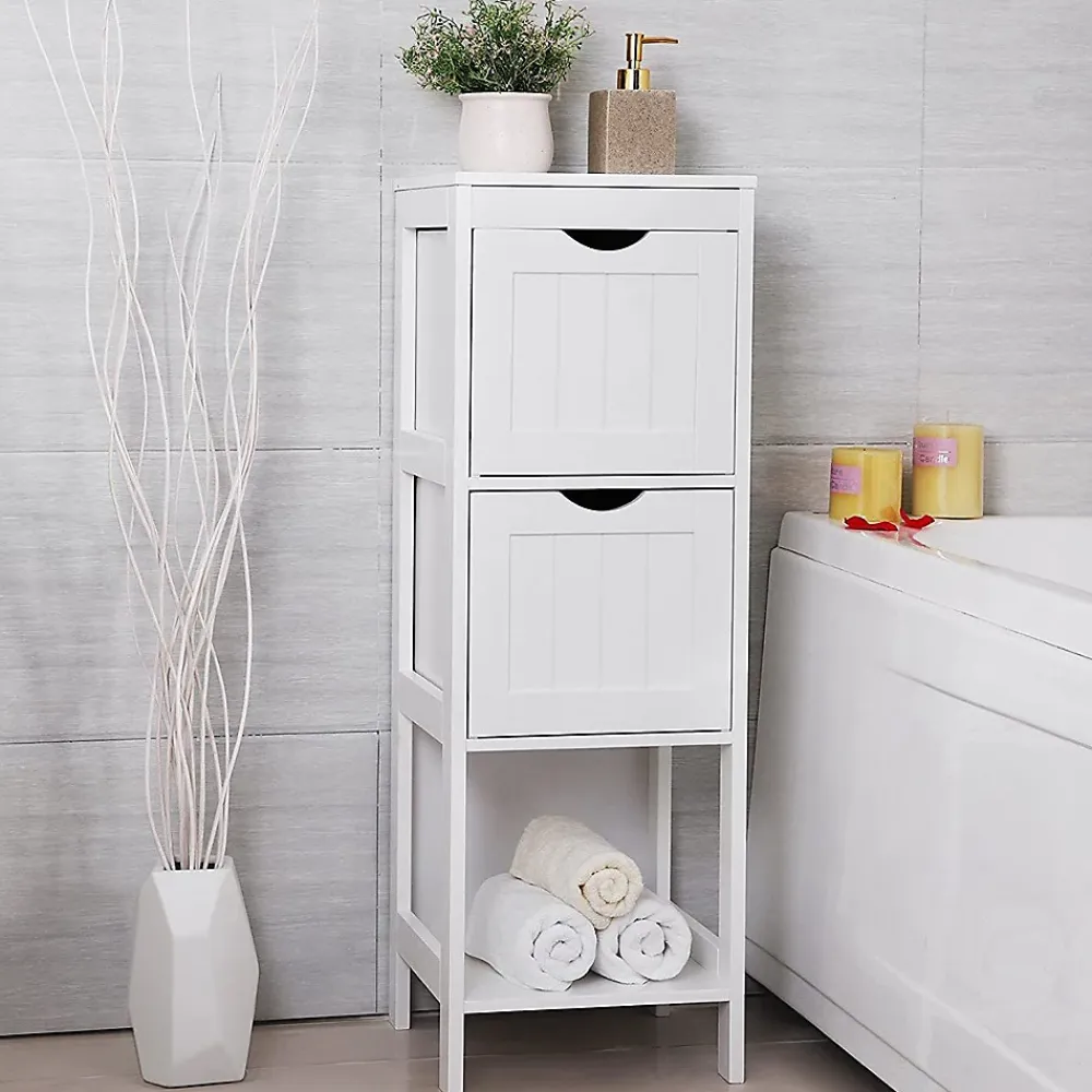 Calicosy Rangement de Salle de Bain 2 Tiroirs L89 cm - Blanc