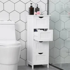 Calicosy Rangement de salle de bain Blanc avec 4 tiroirs - L30 cm