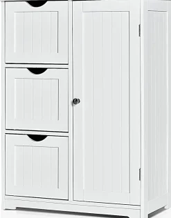 Giantex Rangement Salle de Bain 3 Tiroirs 1 Armoire Placard Porte Magnétique Anti Basculement étagère Réglable