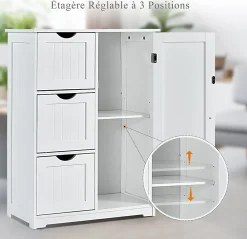 Giantex Rangement Salle de Bain 3 Tiroirs 1 Armoire Placard Porte Magnétique Anti Basculement étagère Réglable