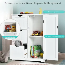 Giantex Rangement Salle de Bain 3 Tiroirs 1 Armoire Placard Porte Magnétique Anti Basculement étagère Réglable