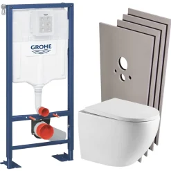 Wc Suspendu|Grohe Rapid SL Pack Bâti-support + WC suspendu + Plaque chrome + Set de montage (RAPIDSL-FUSIONTQ-1-SABO)