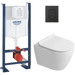 Grohe Rapid SL Pack WC bâti autoportant + WC suspendu sans bride Ceramia avec abattant SoftClose + plaque noir mat (GRRCEPXWR13-FR)