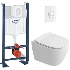 Grohe Rapid SL Pack WC bâti autoportant + WC suspendu sans bride Ceramia avec abattant SoftClose + plaque blanche (GRRCEPXWR03-FR)