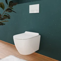 Wc Suspendu|Grohe Rapid SL Pack WC bâti autoportant + WC suspendu sans bride Ceramia avec abattant SoftClose + plaque blanche (GRRCEPXWR12-FR)