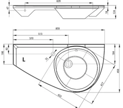 Vasque À Encastrer|Ravak Avocado Comfort Lavabo 85x45cm, style asymétrique gain de place orientation gauche avec perçage et trop plein (XJ1L1100000)