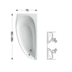 Baignoire D'Angle|Ravak Avocado Ensemble Baignoire d'angle gain de place, orientation gauche 160 x 75 cm en acrylique, Blanc + Tablier + Pieds
