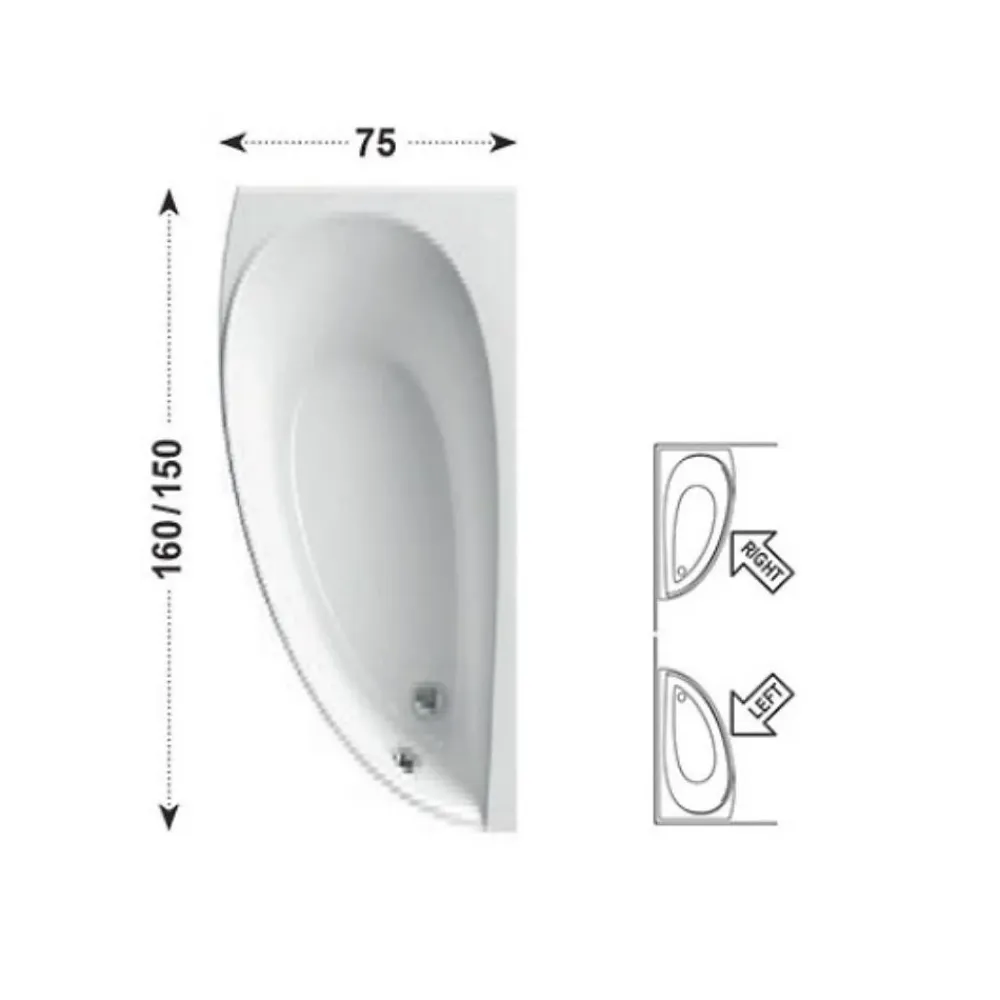 Baignoire D'Angle|Ravak Avocado Ensemble Baignoire d'angle gain de place, orientation gauche 160 x 75 cm en acrylique, Blanc + Tablier + Pieds