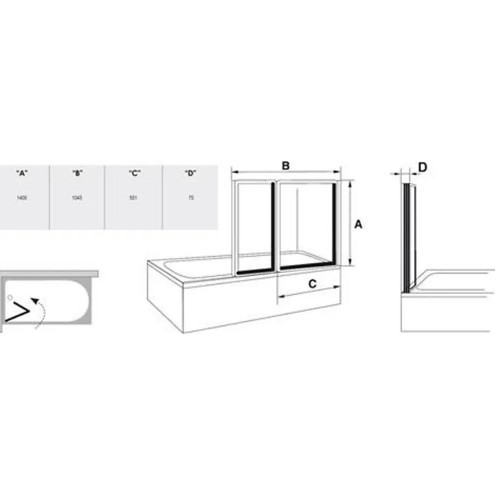 Ravak Supernova Pare-baignoire pliable, 2 parties, 140x105, Blanc (VS2105R0)