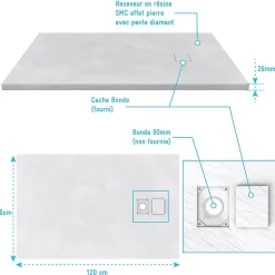Receveur De Douche|Aurlane Receveur à poser en matériaux composite SMC - Finition ardoise blanc mat - 80x120 cm