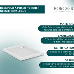 Receveur De Douche|Porcher Receveur à poser Ulysse céramique 80 x 80
