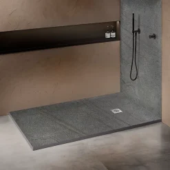 Receveur De Douche|U-tile Receveur 150 x 100 cm HD en pierre naturelle gris grille excentrée