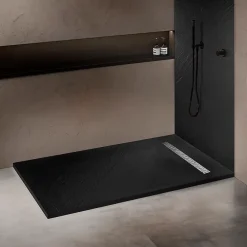 Receveur De Douche|U-tile Receveur 180 x 90 cm HD en pierre naturelle noir caniveau excentré