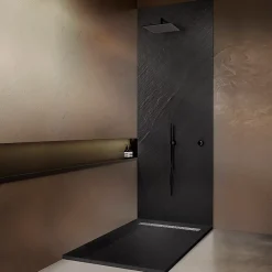 Receveur De Douche|U-tile Receveur 180 x 90 cm HD en pierre naturelle noir caniveau excentré