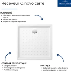 Villeroy & Boch Receveur 100 x 100 VILLEROY ET BOCH O.Novo ceramique carré blanc