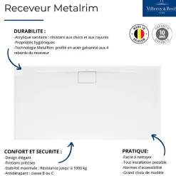 Villeroy & Boch Receveur 100 x 90 x 4,8 VILLEROY ET BOCH Architectura Metalrim acrylique rectangle blanc