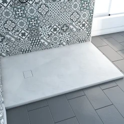 Aurlane Receveur a poser en materiaux composite SMC - Finition ardoise blanc mat - 90x140 cm