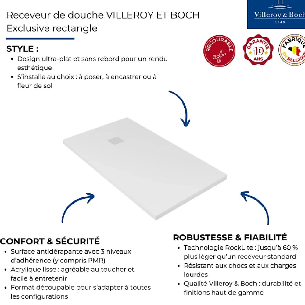 Villeroy & Boch Receveur découpable 120 X 90 VILLEROY ET BOCH Exclusive rectangle blanc