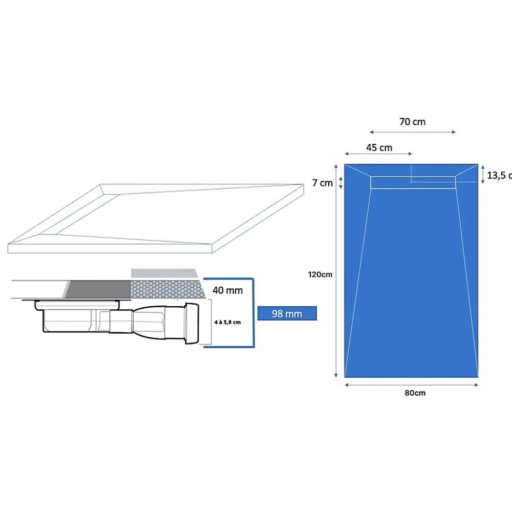 U-tile Receveur de douche à carreler caniveau 120 x 80 cm