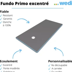 Wedi Receveur de douche à carreler 200 x 100 Fundo Primo rectangle écoulement excentré