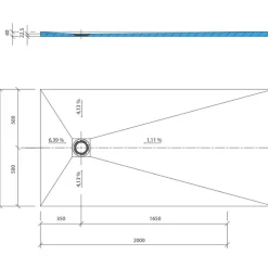 Wedi Receveur de douche à carreler 200 x 100 Fundo Primo rectangle écoulement excentré