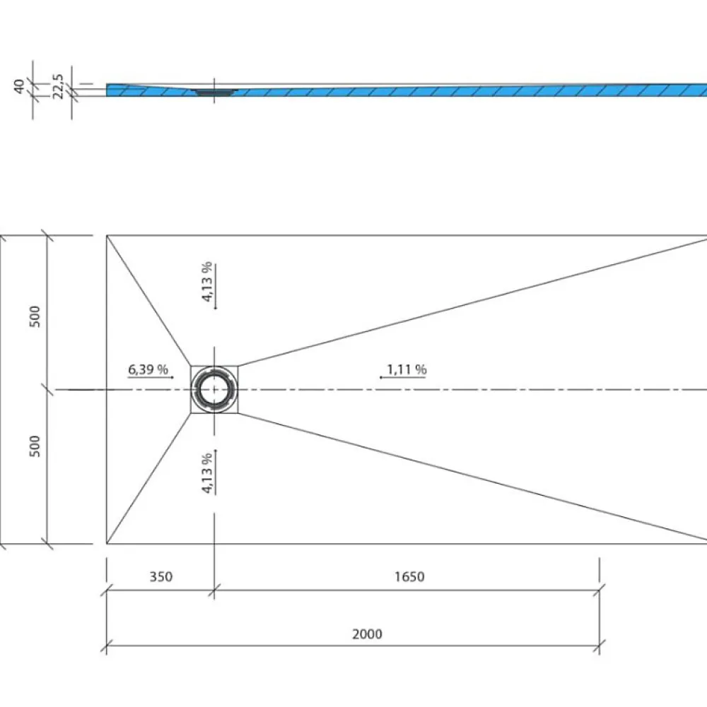 Wedi Receveur de douche à carreler 200 x 100 Fundo Primo rectangle écoulement excentré