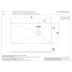 Sanindusa Receveur de douche à poser extra-plat épaisseur 28mm en pierre STONIT Marina 170x80 antidérapant classé C3 noir