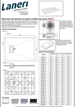 Laneri Receveur de douche SMC en fibre de verre effet pierre avec bonde inclus H. 2,6 cm 70 x 110 Blanche