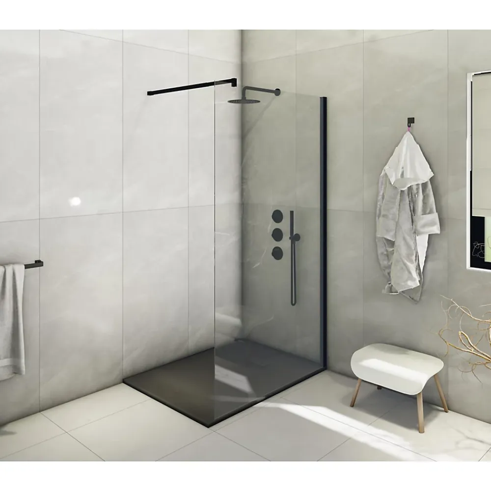 Laneri Receveur de douche SMC en fibre de verre effet pierre avec bonde inclus H. 2,6 cm 70 x 100 Noir