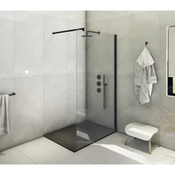 Laneri Receveur de douche SMC en fibre de verre effet pierre avec bonde inclus H. 2,6 cm 80 x 100 Noir