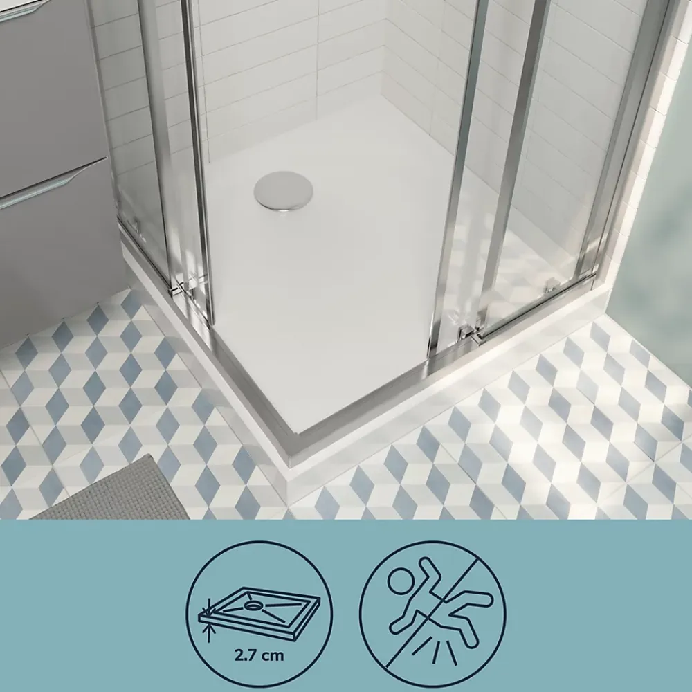 GoodHome Receveur de douche 70 x 70 cm, résine, blanc, Cavally