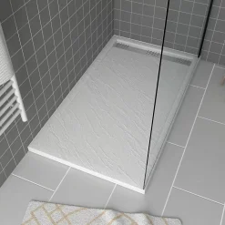 Receveur De Douche|Galedo Receveur de douche 90 x 140 cm, acrylique blanc effet pierre, Pedra