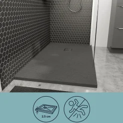 GoodHome Receveur de douche 80 x 120 cm, résine, gris, Douro