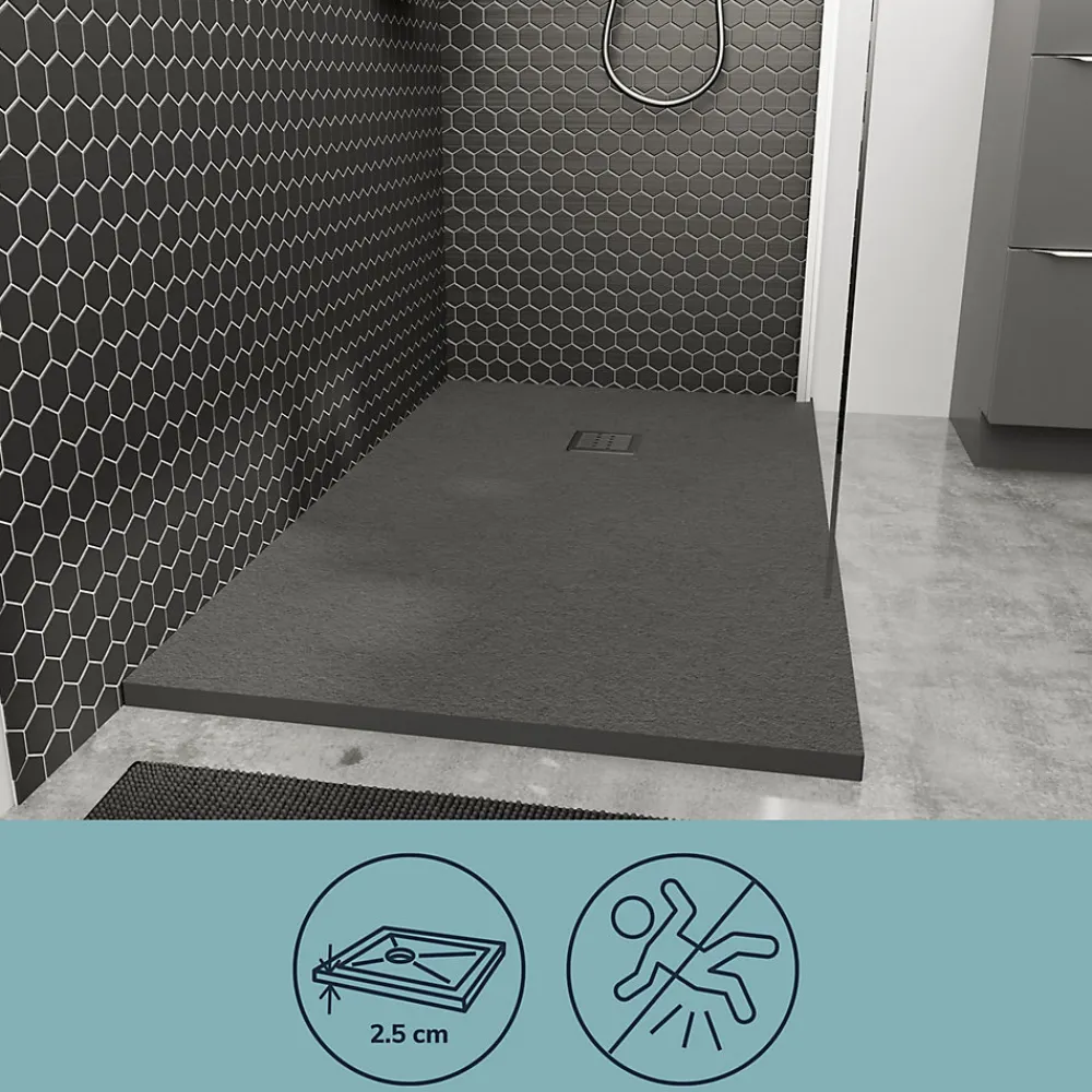 GoodHome Receveur de douche 80 x 120 cm, résine, gris, Douro