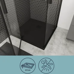 GoodHome Receveur de douche 90 x 90 cm, résine, noir, Douro