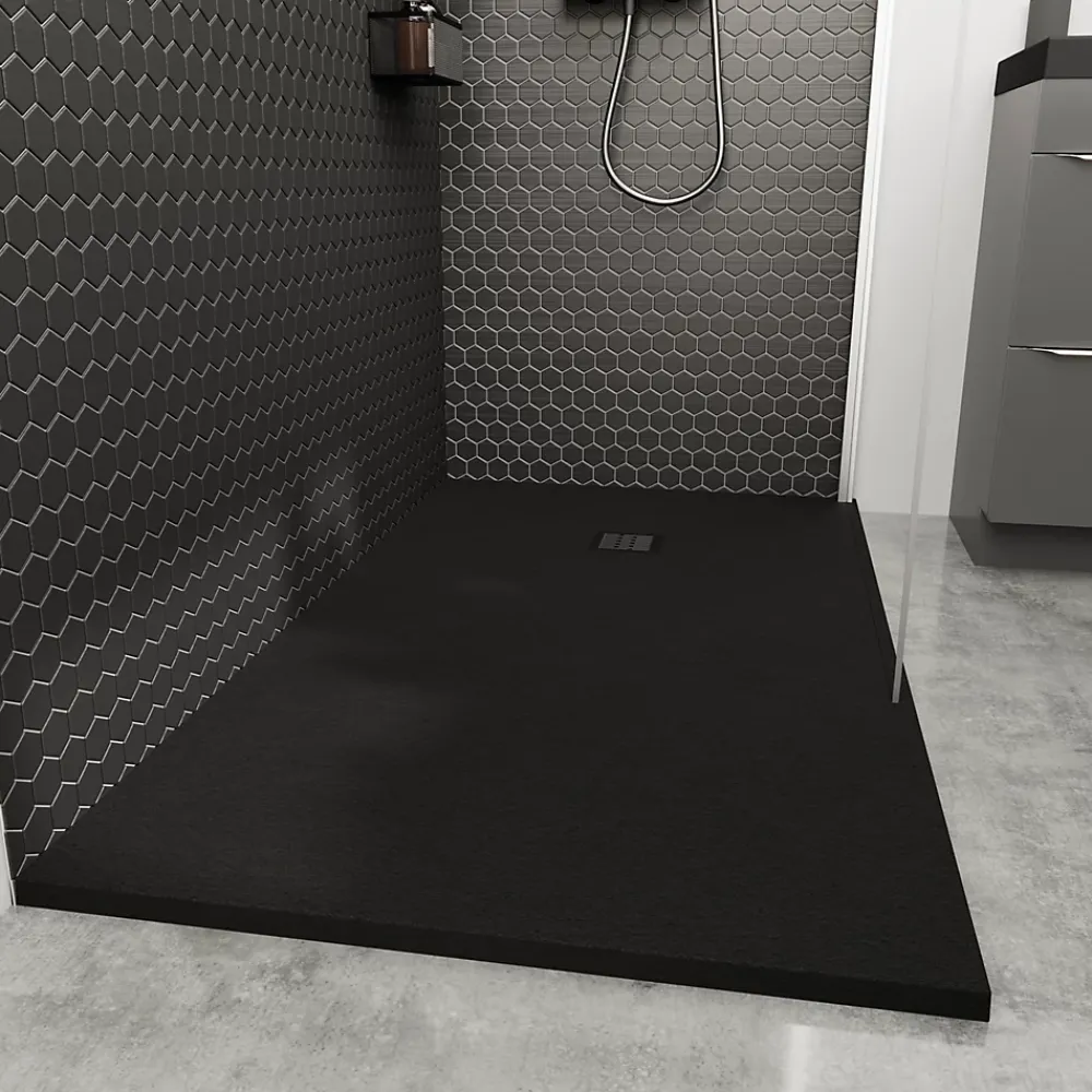 GoodHome Receveur de douche 90 x 140 cm, résine, noir, Douro