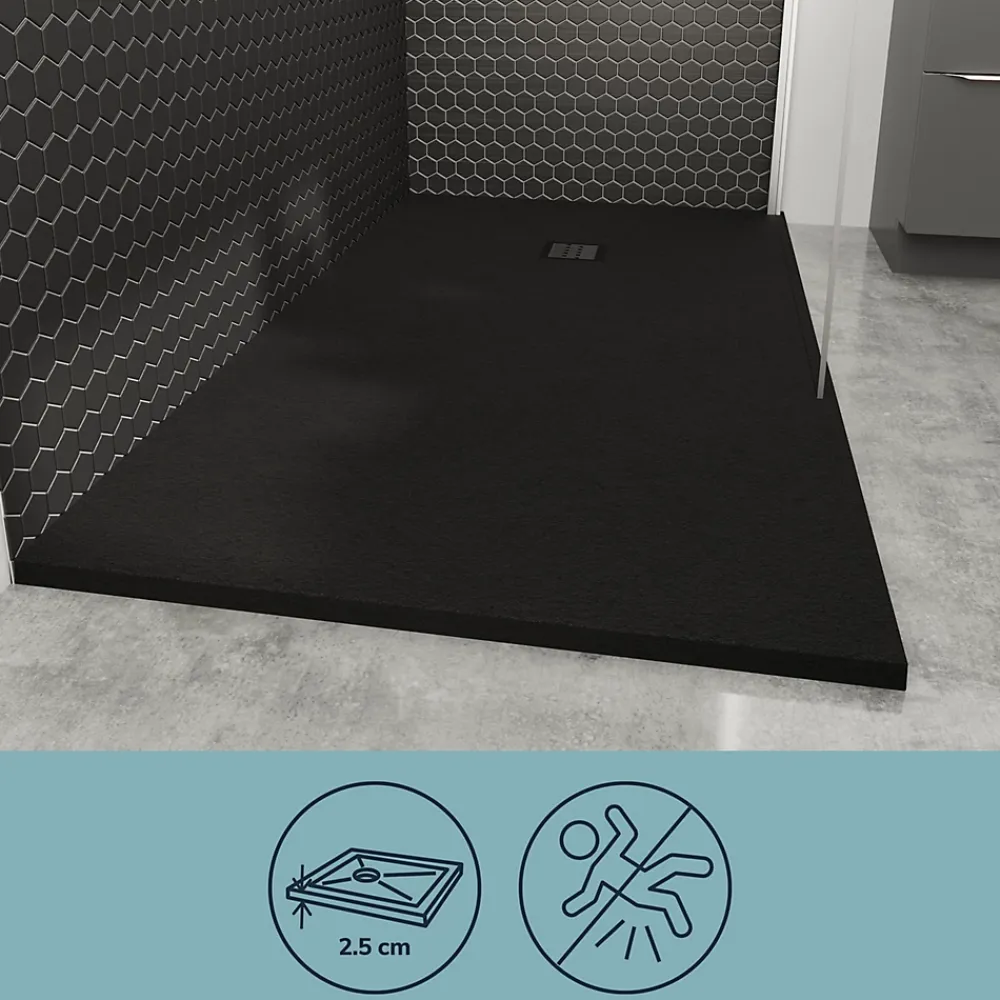GoodHome Receveur de douche 90 x 140 cm, résine, noir, Douro