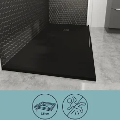 Receveur De Douche|GoodHome Receveur de douche 80 x 120 cm, résine, noir, Douro