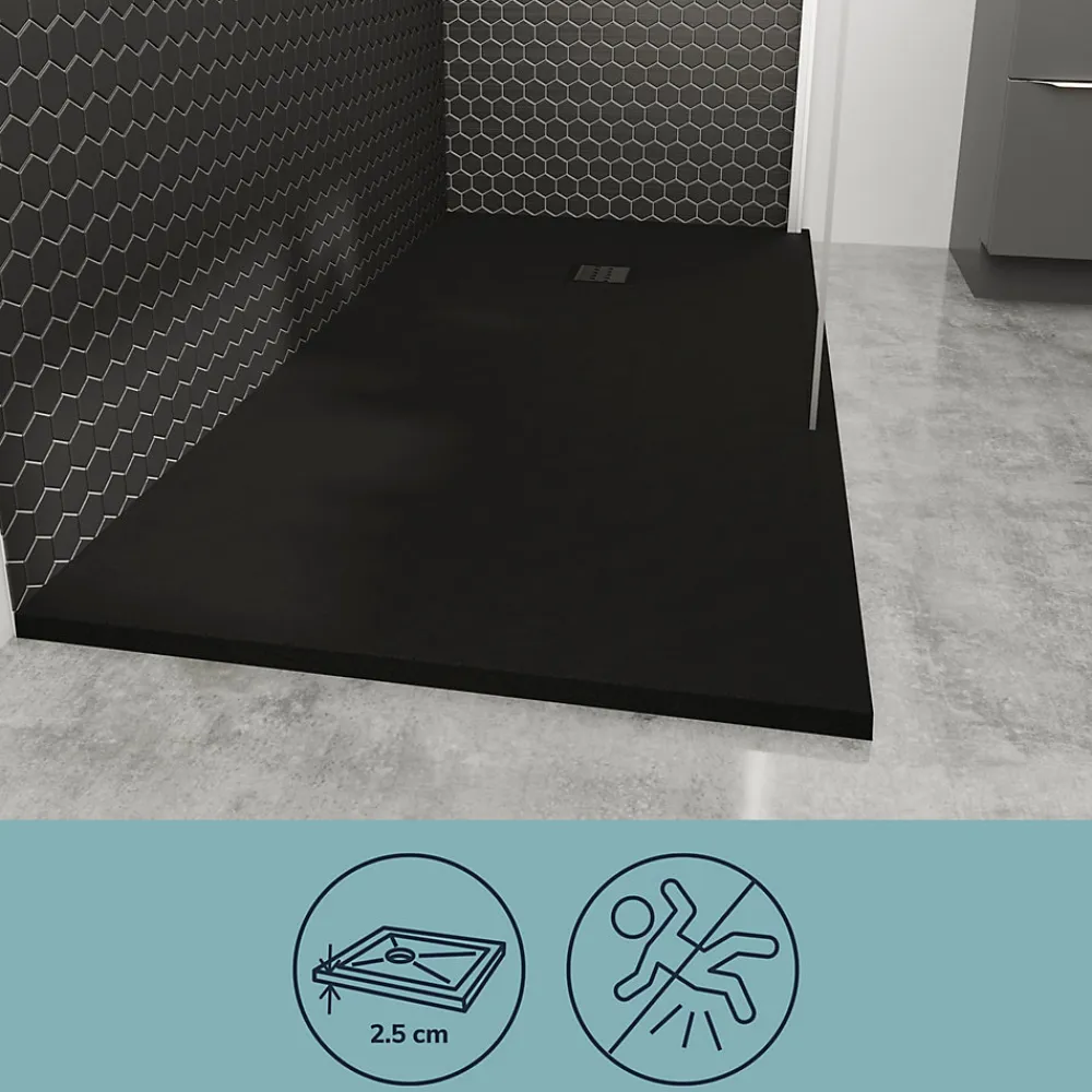 Receveur De Douche|GoodHome Receveur de douche 80 x 160 cm, résine, noir, Douro