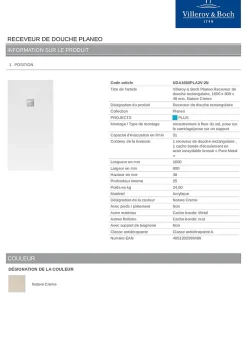 Villeroy & Boch Receveur de douche 80 x 160 cm en acrylique, crème texturé, Exklusive