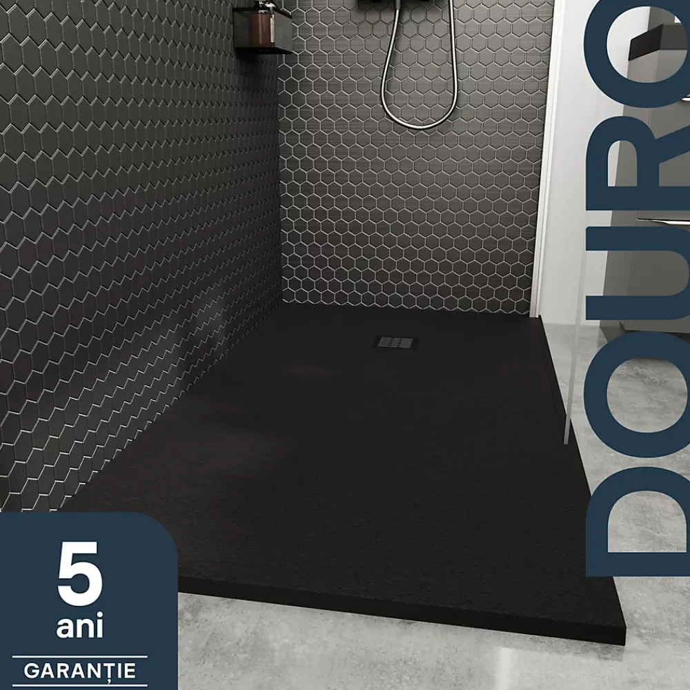 Receveur De Douche|GoodHome Receveur de douche 90 x 160 cm, résine, noir, Douro