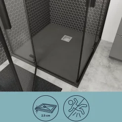 Receveur De Douche|GoodHome Receveur de douche 90 x 90 cm, résine, gris, Douro