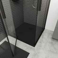 Receveur De Douche|GoodHome Receveur de douche 80 x 80 cm, résine, noir, Douro