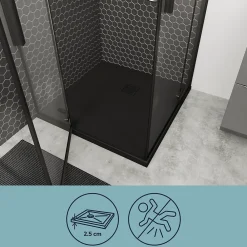 Receveur De Douche|GoodHome Receveur de douche 80 x 80 cm, résine, noir, Douro